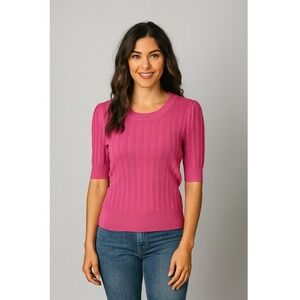 Princess Highway Sweater Women 10 Pink Ribbed Knit Puff Sleeve Top Preppy‎